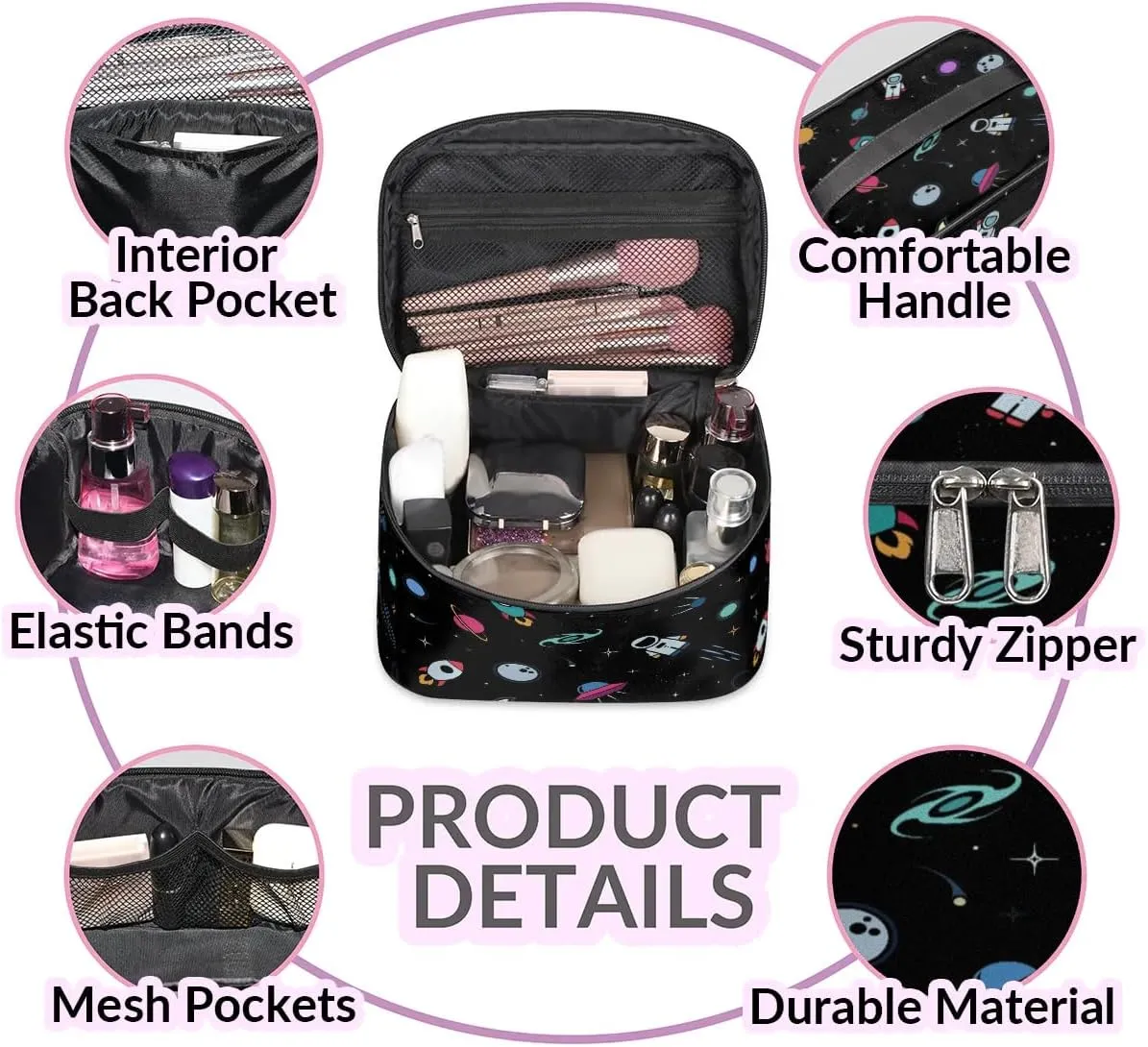 Rocket Earth Astronaut Makeup Bag Small Cosmetic Bag for Women Travel Makeup Case Organizer Portable Zipper Make Up Brush Bag Cute Toiletry Bag Storage Bags with Handle