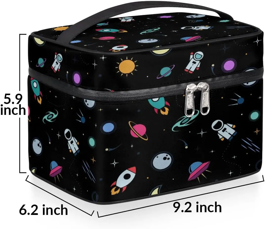 Rocket Earth Astronaut Makeup Bag Small Cosmetic Bag for Women Travel Makeup Case Organizer Portable Zipper Make Up Brush Bag Cute Toiletry Bag Storage Bags with Handle