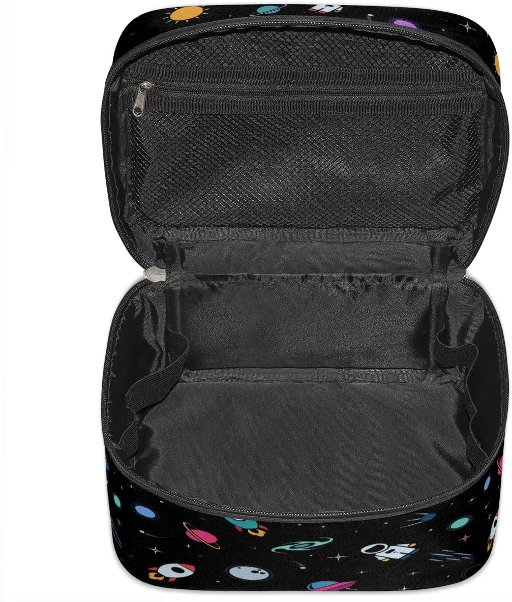 Rocket Earth Astronaut Makeup Bag Small Cosmetic Bag for Women Travel Makeup Case Organizer Portable Zipper Make Up Brush Bag Cute Toiletry Bag Storage Bags with Handle