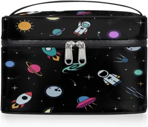 Rocket Earth Astronaut Makeup Bag Small Cosmetic Bag for Women Travel Makeup Case Organizer Portable Zipper Make Up Brush Bag Cute Toiletry Bag Storage Bags with Handle