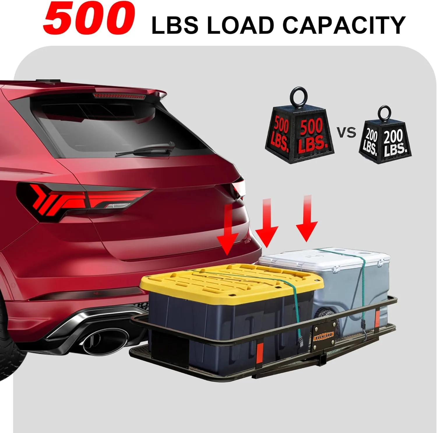 Rockland Steel Folding Hitch Mount Cargo Carrier, 60" x 24" x 6", 500 LBS Capacity, Heavy Duty Trailer Hitch Cargo Carrier, Foldable Hitch Rack Basket, Fits 2" Receiver for Cars SUVs Vans Trailers