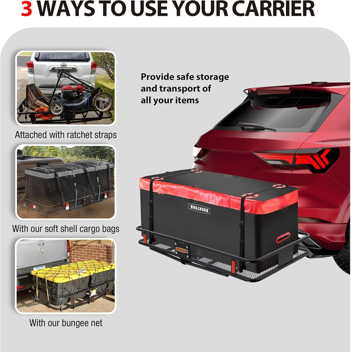 Rockland Steel Folding Hitch Mount Cargo Carrier, 60" x 24" x 6", 500 LBS Capacity, Heavy Duty Trailer Hitch Cargo Carrier, Foldable Hitch Rack Basket, Fits 2" Receiver for Cars SUVs Vans Trailers