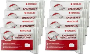 ROKSOLIDE Emergency Blankets | Mylar Thermal Blanket, Essential Survival Gear for Emergency Kits. Ultralight Reflective Foil Blanket for Camping or Cold Weather. Size 55" x 82", Silver, 8-Pack