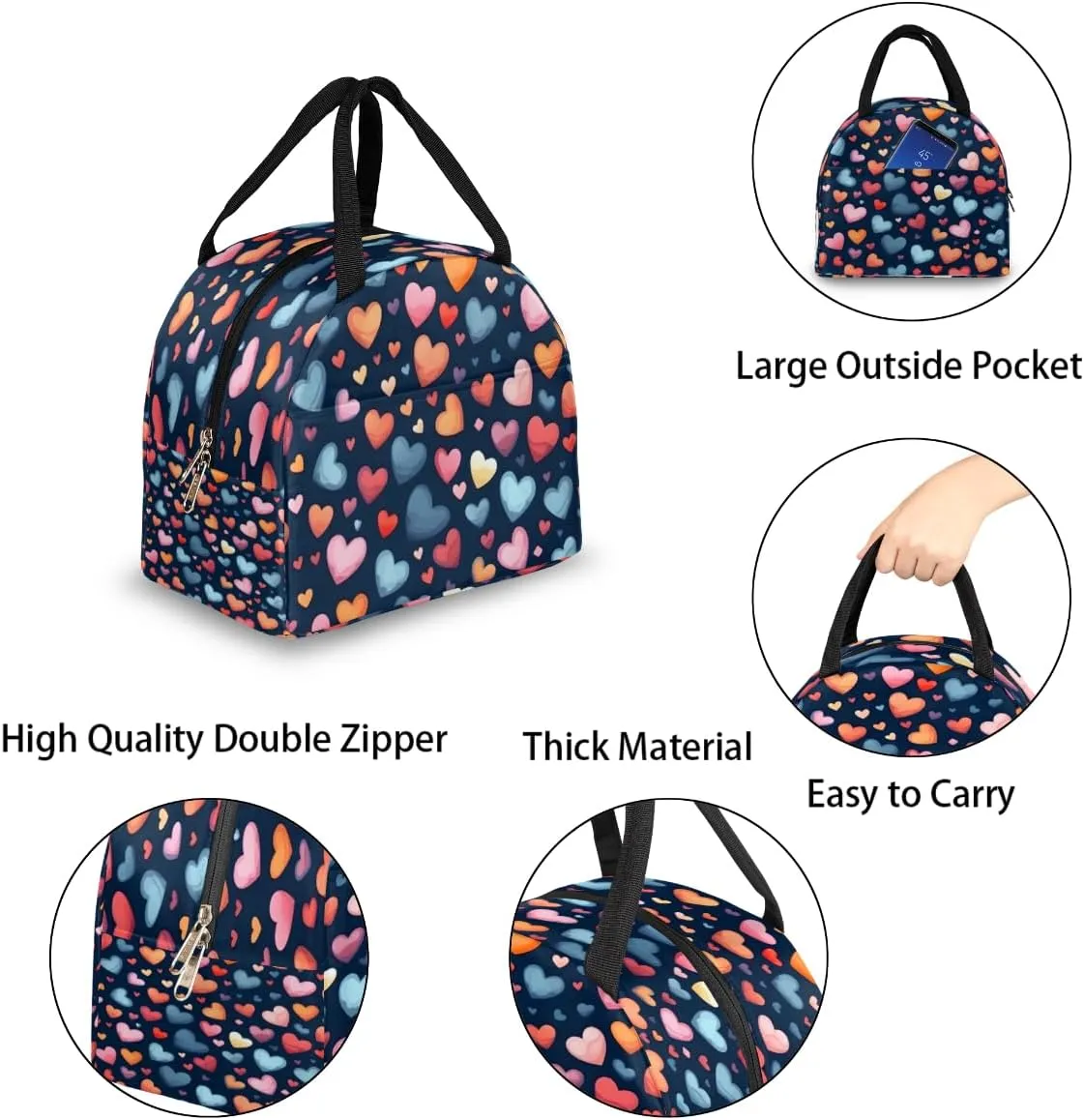 Romance Art Design Lunch Tote Bag Reusable Insulated Bags Waterproof Adult Portable Meal Cooler Pack for Women Men Picnic Office Work Travel