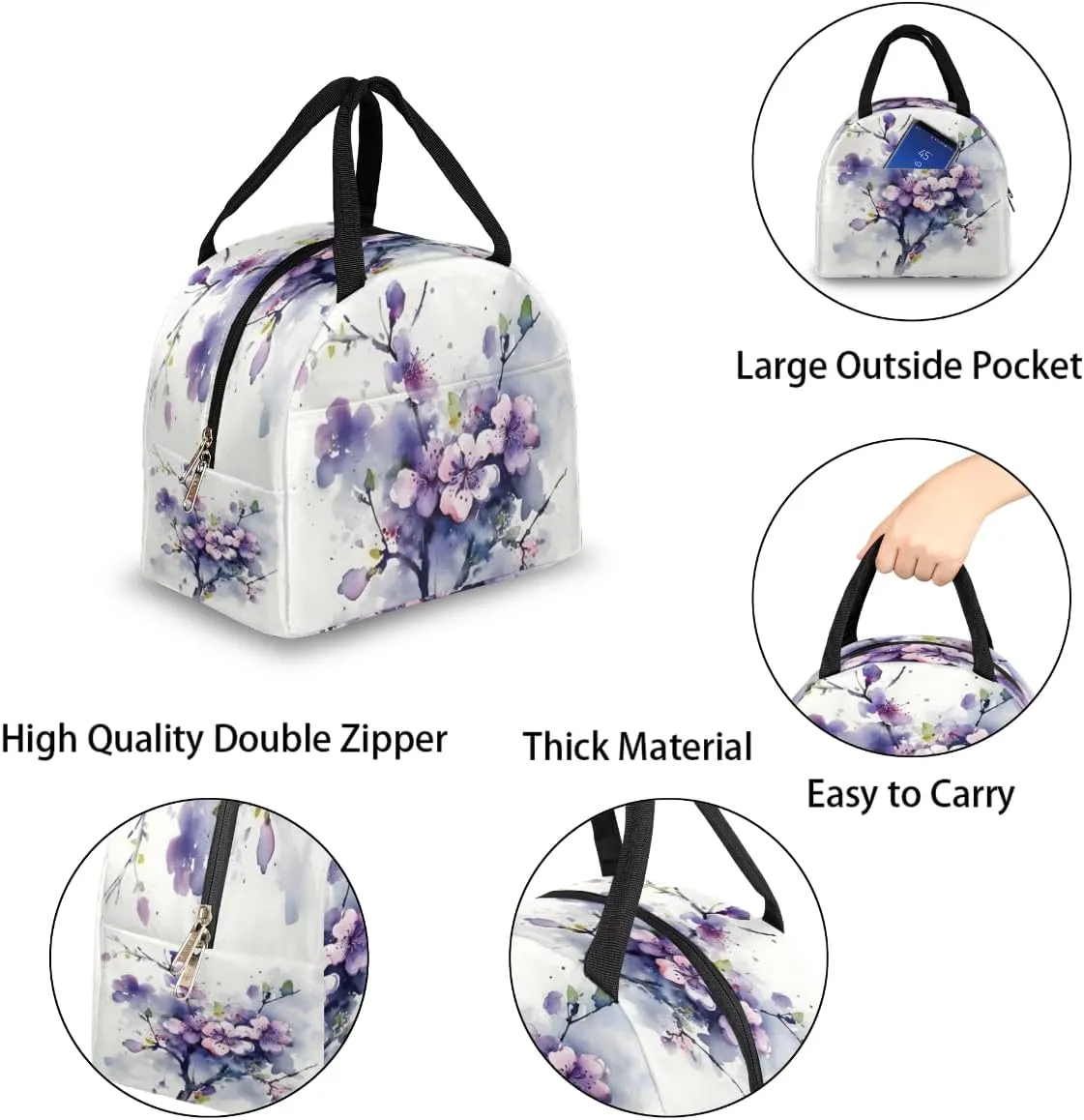 Romance Art Pattern Lunch Tote Bag Reusable Insulated Bags Waterproof Adult Portable Meal Cooler Pack for Women Men Picnic Office Work Travel