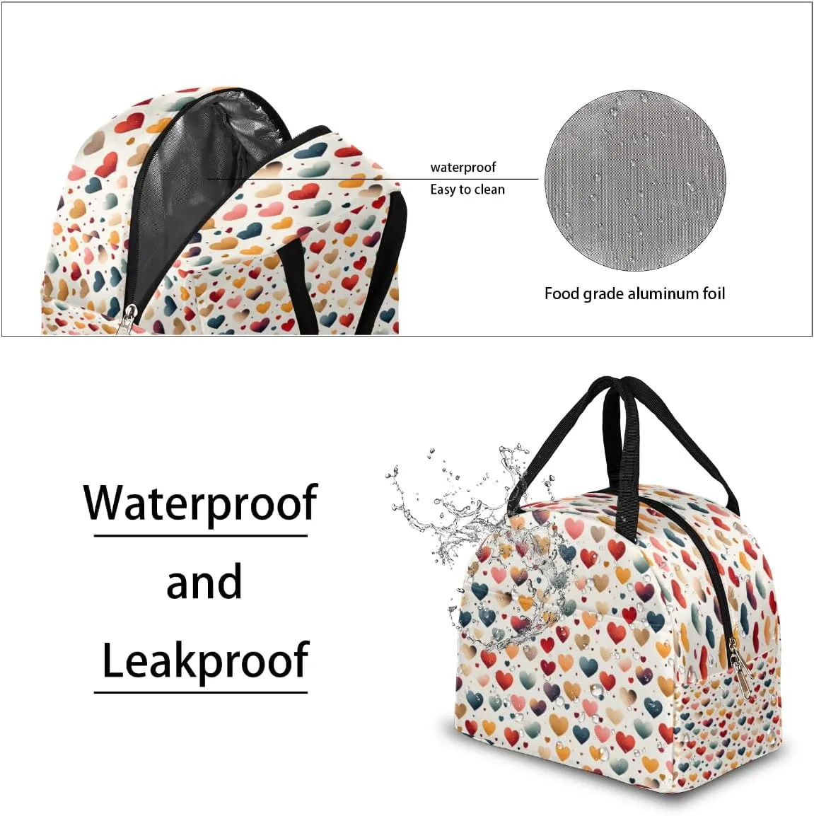 Romance Decor Pattern Lunch Tote Bag Reusable Insulated Bags Waterproof Adult Portable Meal Cooler Pack for Women Men Picnic Office Work Travel