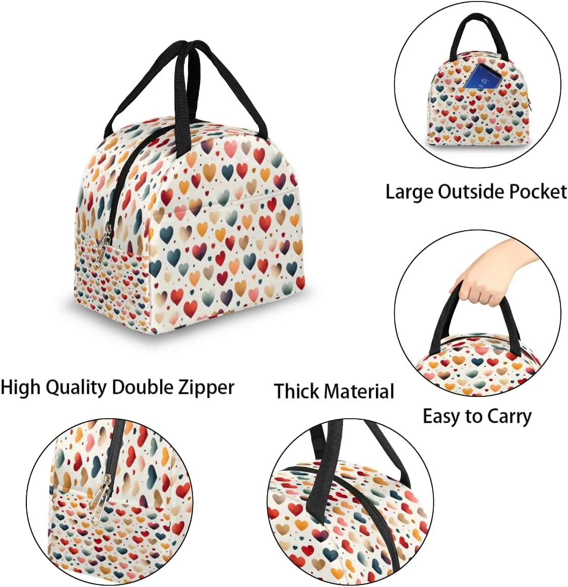Romance Decor Pattern Lunch Tote Bag Reusable Insulated Bags Waterproof Adult Portable Meal Cooler Pack for Women Men Picnic Office Work Travel