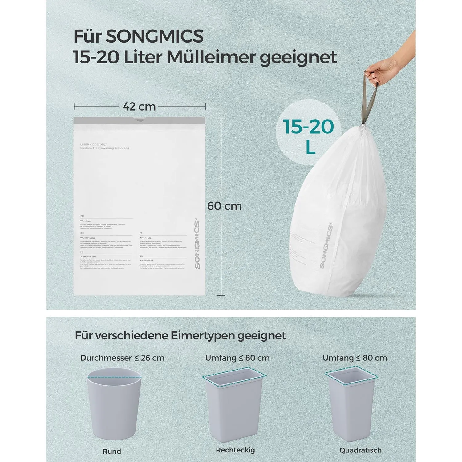 Rootz 40 Piece Set Muslin Bags - White Drawstring Bags - Polyethylene Plastic - 15-20 Liter Capacity - Lightweight - 42cm x 60cm - Eco-Friendly