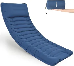 ropoda Upgraded Extra Thickness 6'' Inflatable Sleeping Pad with Pillow, Built-in Foot Pump, 77''*27'' Camping Pad with Carry Bag, Ultralight & Compact Camping Mat Pad for Hiking, Blue