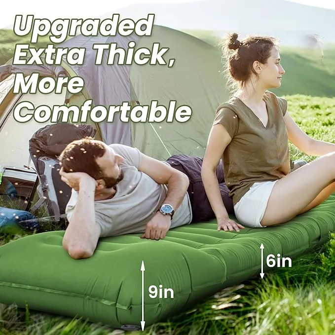 ropoda Upgraded Extra Thickness 6'' Inflatable Sleeping Pad with Pillow, Built-in Foot Pump, 77''*27'' Camping Pad with Carry Bag, Ultralight & Compact Camping Mat Pad for Hiking, Green