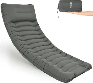 ropoda Upgraded Extra Thickness 6'' Inflatable Sleeping Pad with Pillow, Built-in Foot Pump, 77''*27'' Camping Pad with Carry Bag, Ultralight & Compact Camping Mat Pad for Hiking, Grey
