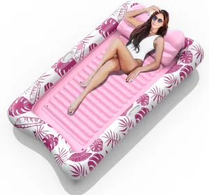 Rrtizan Inflatable Tanning Pool Rafts for Adults, 83.5" x 52.4" Adult Pool Floats with Pillow, Cup Holder & Handles, 4-in-1 Suntan Tub Raft Floatie for Pool, Backyard, Kids' Ball Pit