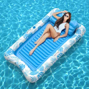 Rrtizan Inflatable Tanning Pool Rafts for Adults, 83.5" x 52.4" Adult Pool Floats with Pillow, Cup Holder & Handles, 4-in-1 Suntan Tub Raft Floatie for Pool, Backyard, Kids' Ball Pit