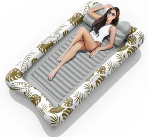 Rrtizan Inflatable Tanning Pool Rafts for Adults, 83.5" x 52.4" Adult Pool Floats with Pillow, Cup Holder & Handles, 4-in-1 Suntan Tub Raft Floatie for Pool, Backyard, Kids' Ball Pit
