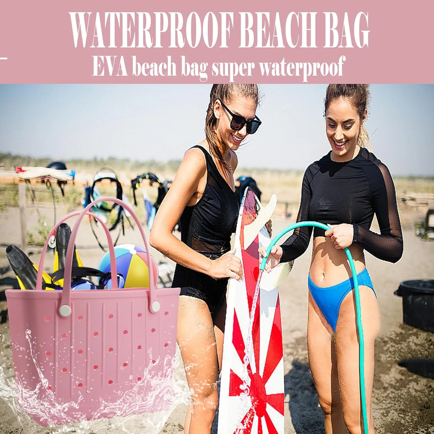 Rubber Beach Tote Bag, Waterproof EVA Travel Tote Washable Beach Handbags for Sports Outdoor Anti-Tip Bag