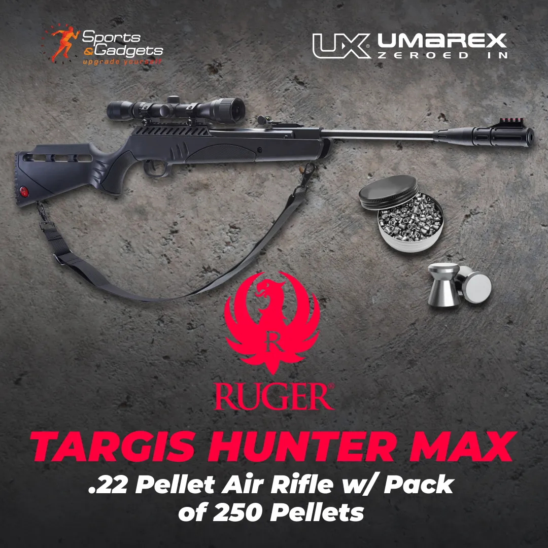 Rugеr Targis Hunter Max .22 Combo (3-9x32 Scope) Gas Piston Break Barrel AirRifle AirGun with Wearable4U 250x Pellets and 100x Targets Bundle