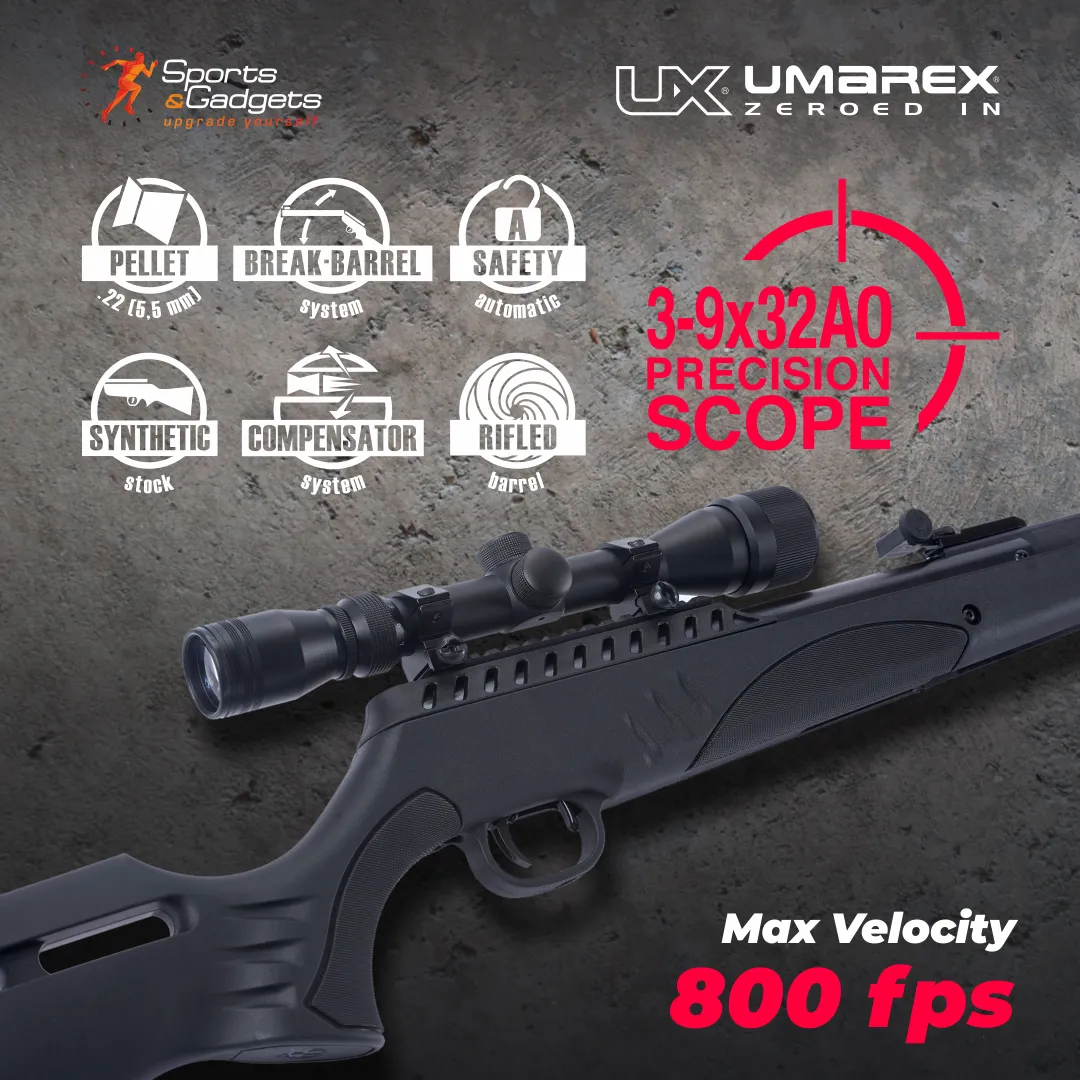 Rugеr Targis Hunter Max .22 Combo (3-9x32 Scope) Gas Piston Break Barrel AirRifle AirGun with Wearable4U 250x Pellets and 100x Targets Bundle