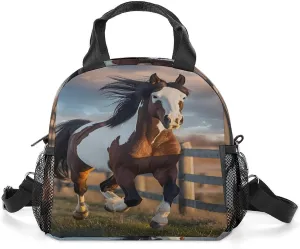 Running in Field Wild Horses Lunch Bag Insulated Lunch Box Lunch Tote Bag Lunch Organizer Lunch Holder Handbag for Women Men