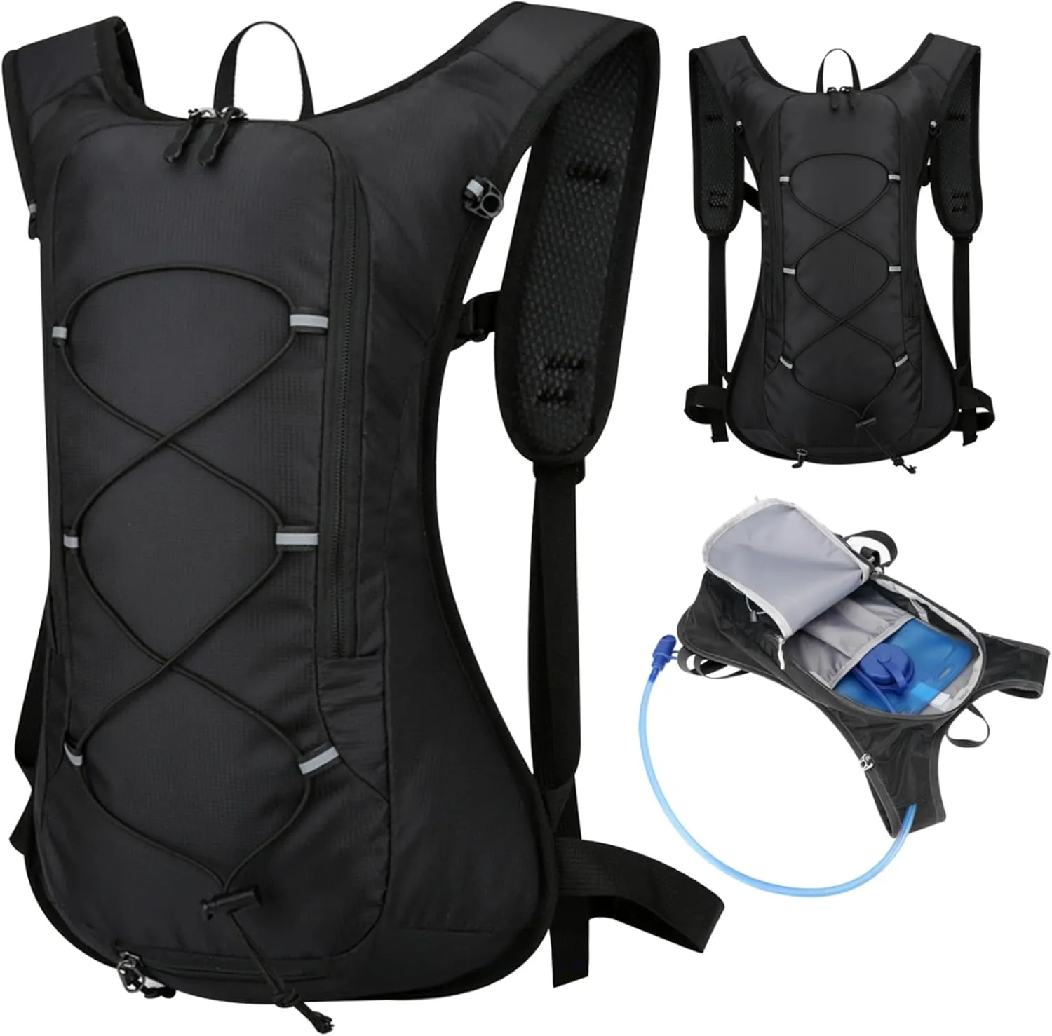 Running Vest Running Hydration Vest, Waterproof Breathable Running Vest, 16.1X11.4X3.9 Running Water Vest With Reflective Strip, Zipper Running Backpack For Hiking Cycling Race