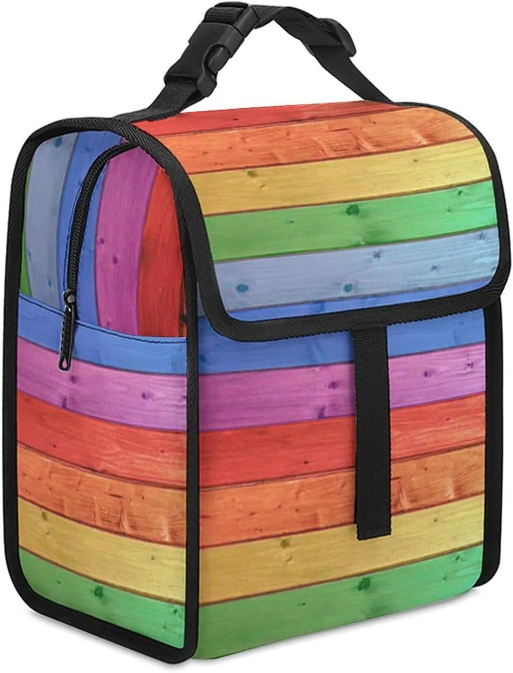 Rustic Old Barn Wood Rainbow Fashion Insulated Cooler Bag Portable Waterproof Lunch Box Adjustable Handbag Meal Tote with Handle