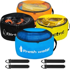 RV Sewer Hose Storage 4 Pack, Upgrade Zipper Closure Waterproof RV Storage and Organization Bag for Sewer Hoses, Fresh & Waste Water Hoses, Electrical Cords (black/blue/yellow/orange)