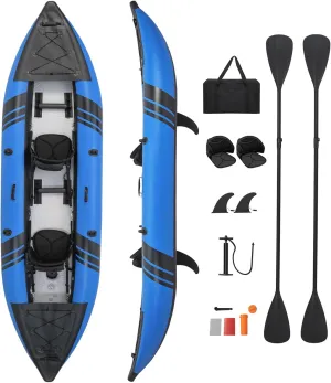 S AFSTAR Inflatable Kayak, 2 Person Canoe with 507 lbs Capacity, Drop-Stitch Floor, All Accessories & Carry Bag, 12.5 ft Large Sit in Tandem Kayak for Fishing, Camping & Exploring for Adults