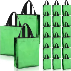 Sadnyy 48 Pcs Green Gift Bags with Handles Medium 8x4x10 Inch Holographic Reusable Gift Bags Bulk Metallic for Graduation