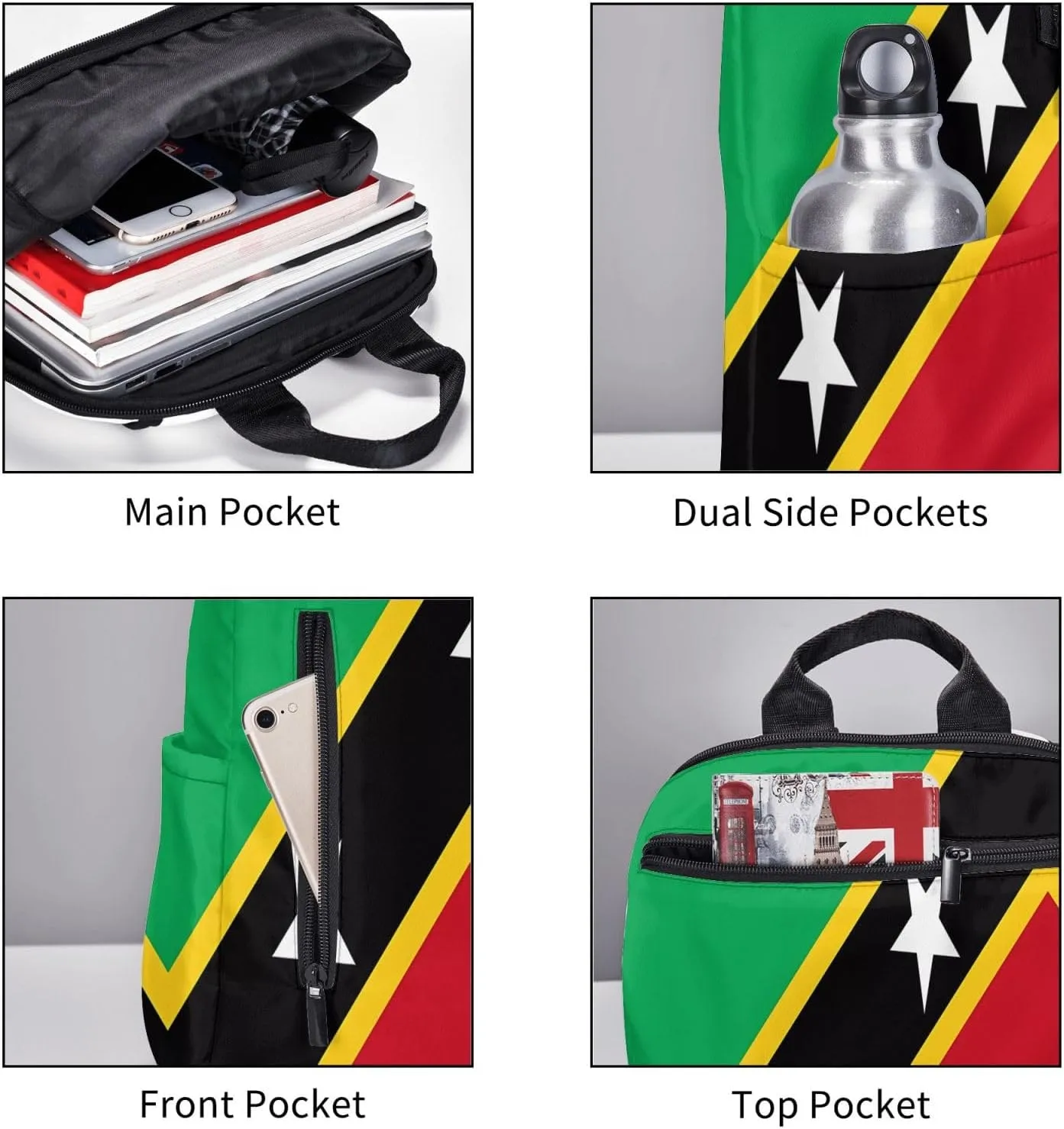 Saint Kitts Nevis Flag Casual Laptop Backpack Travel Rucksack Sports Daypack Adjustable Strap Bags with Multi-Pockets for Working Running Camping