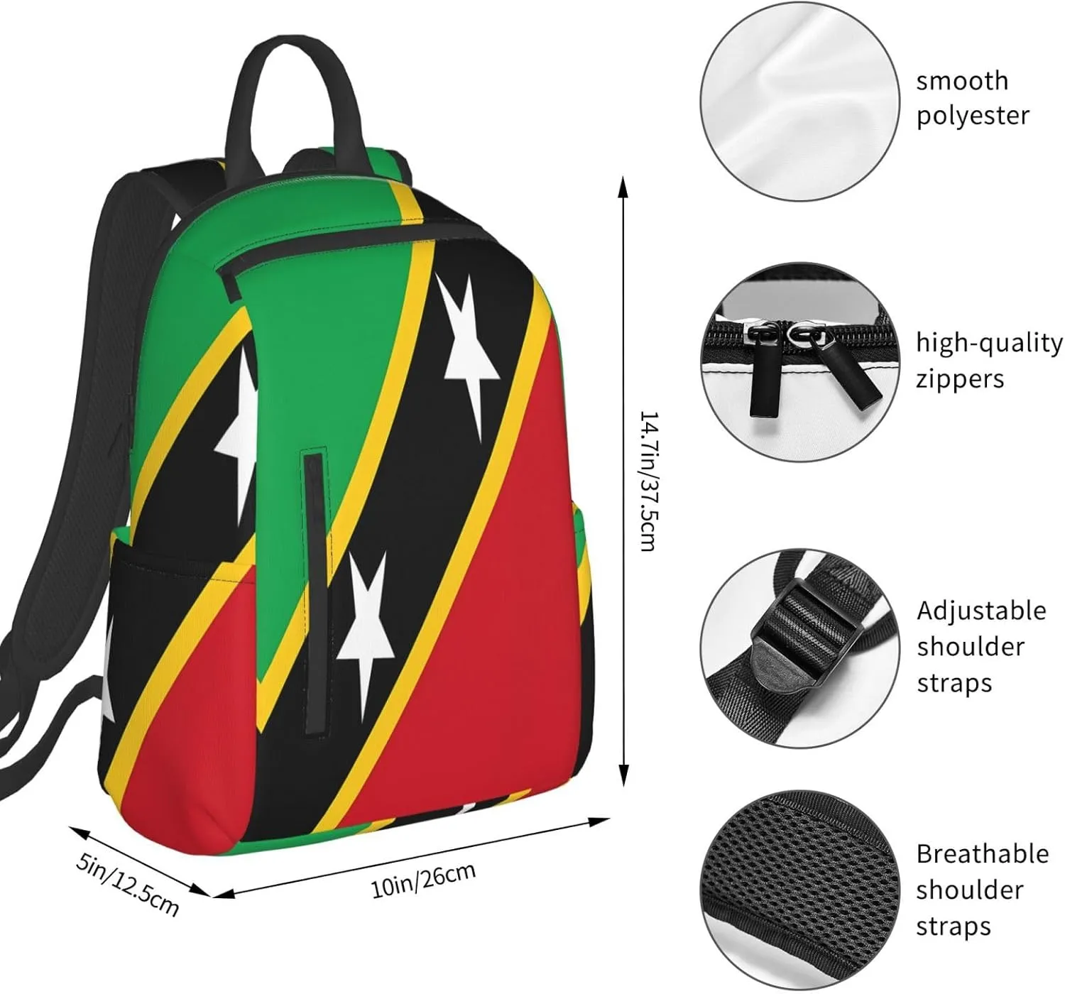 Saint Kitts Nevis Flag Casual Laptop Backpack Travel Rucksack Sports Daypack Adjustable Strap Bags with Multi-Pockets for Working Running Camping