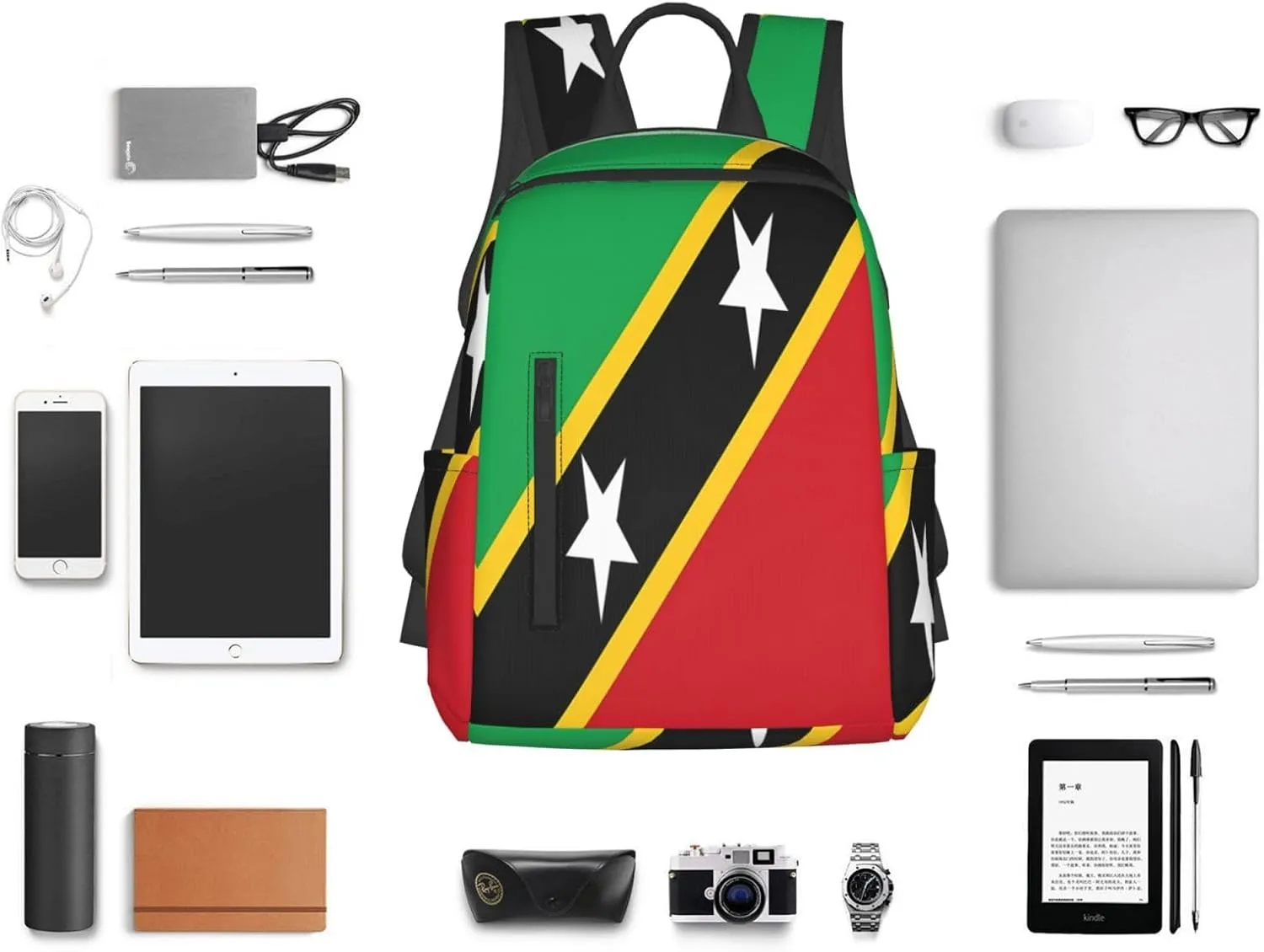 Saint Kitts Nevis Flag Casual Laptop Backpack Travel Rucksack Sports Daypack Adjustable Strap Bags with Multi-Pockets for Working Running Camping