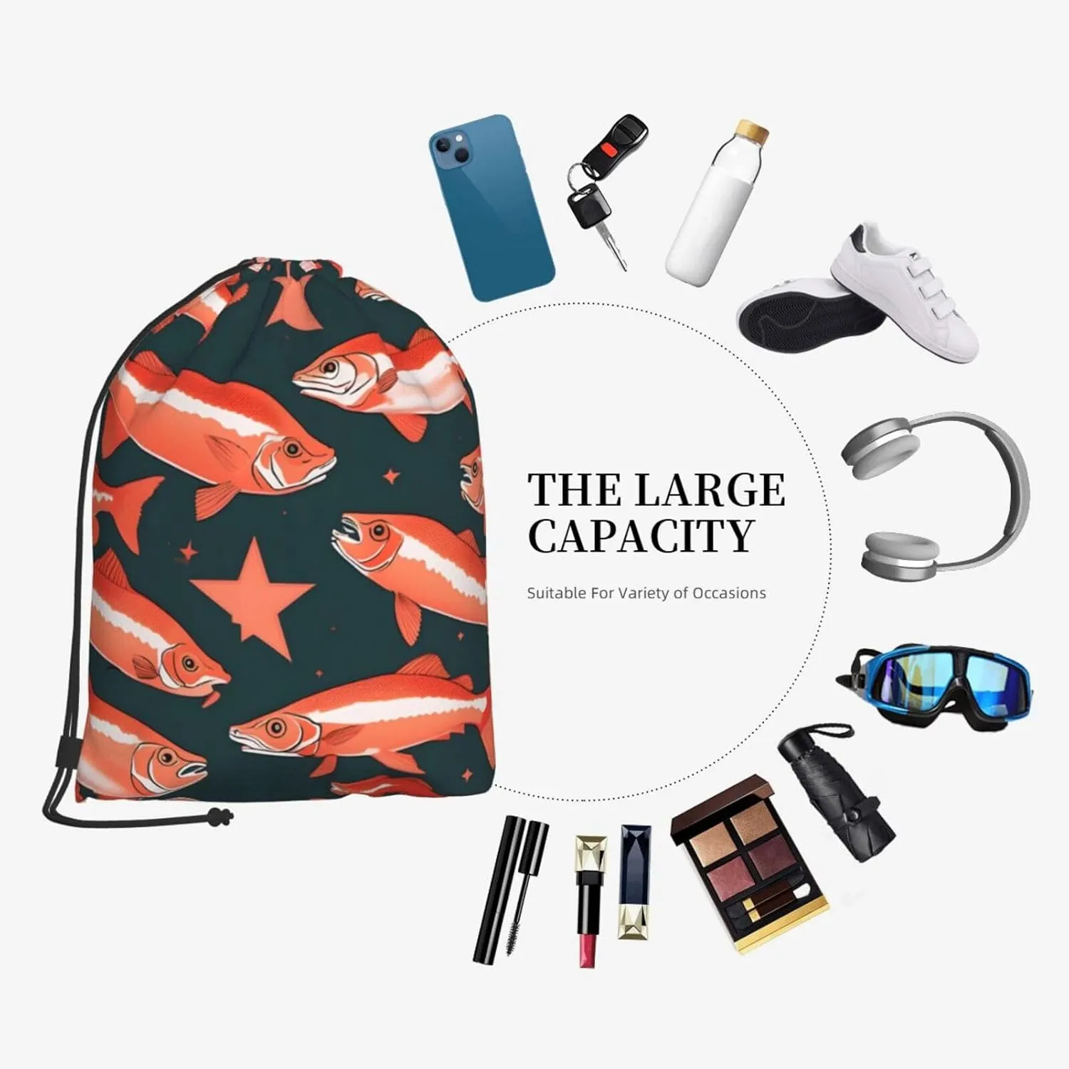 Salmon Drawstring Backpacks Polyester Bag For Yoga Meditation Fitness