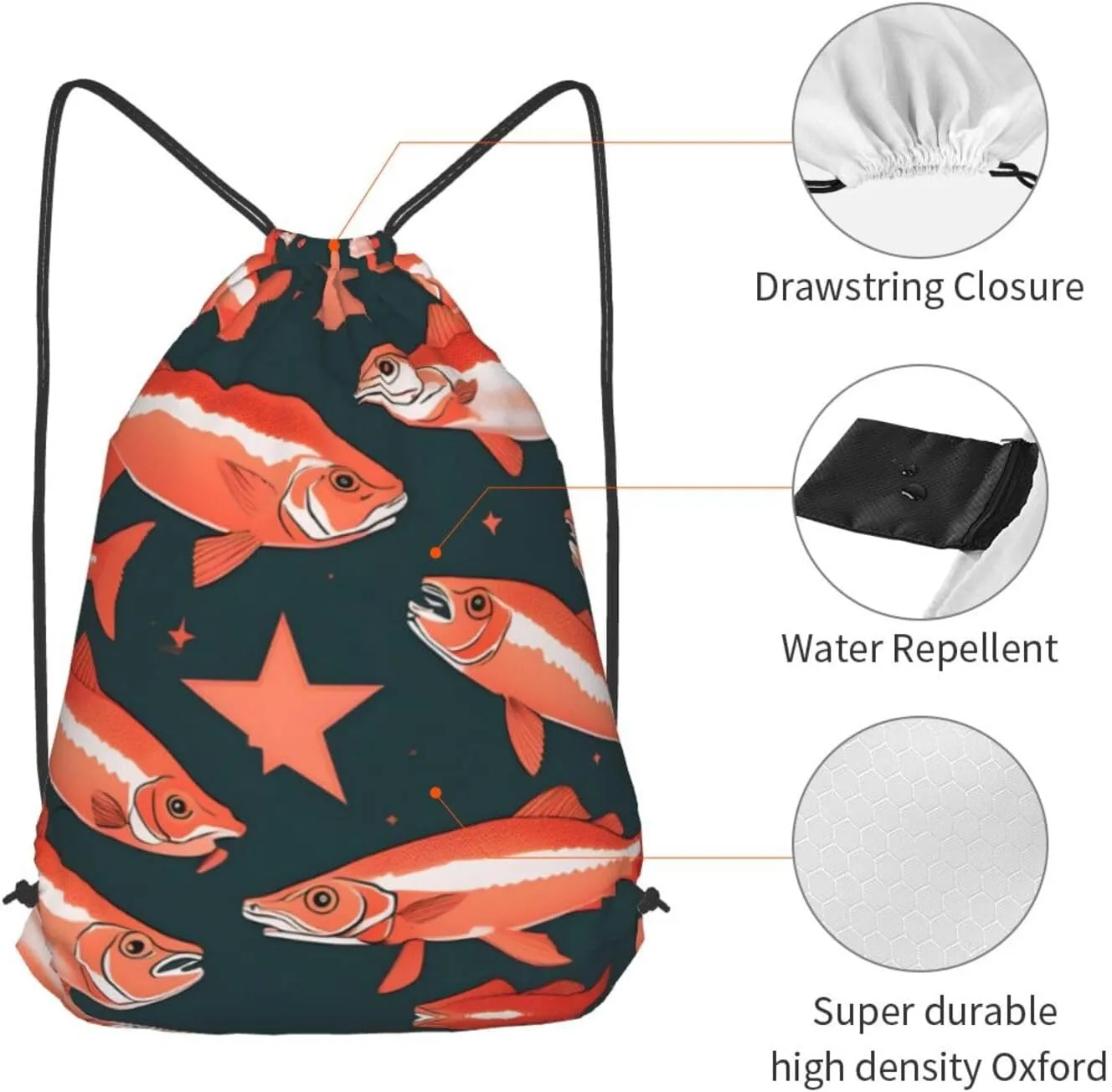 Salmon Drawstring Backpacks Polyester Bag For Yoga Meditation Fitness