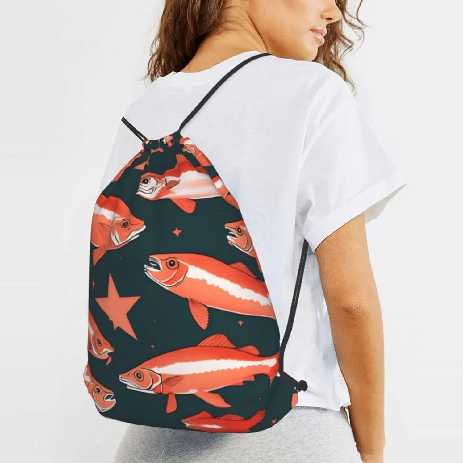 Salmon Drawstring Backpacks Polyester Bag For Yoga Meditation Fitness