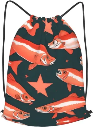 Salmon Drawstring Backpacks Polyester Bag For Yoga Meditation Fitness