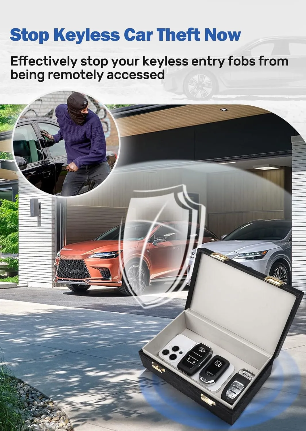 Samfolk Faraday Box & 2 Pack Faraday Bag, Faraday Cage Key Fob Protector, Signal Blocking Box Faraday Key Fob Protector Anti Theft Faraday Pouch for Car Keys Keyless Entry Car Key Protector