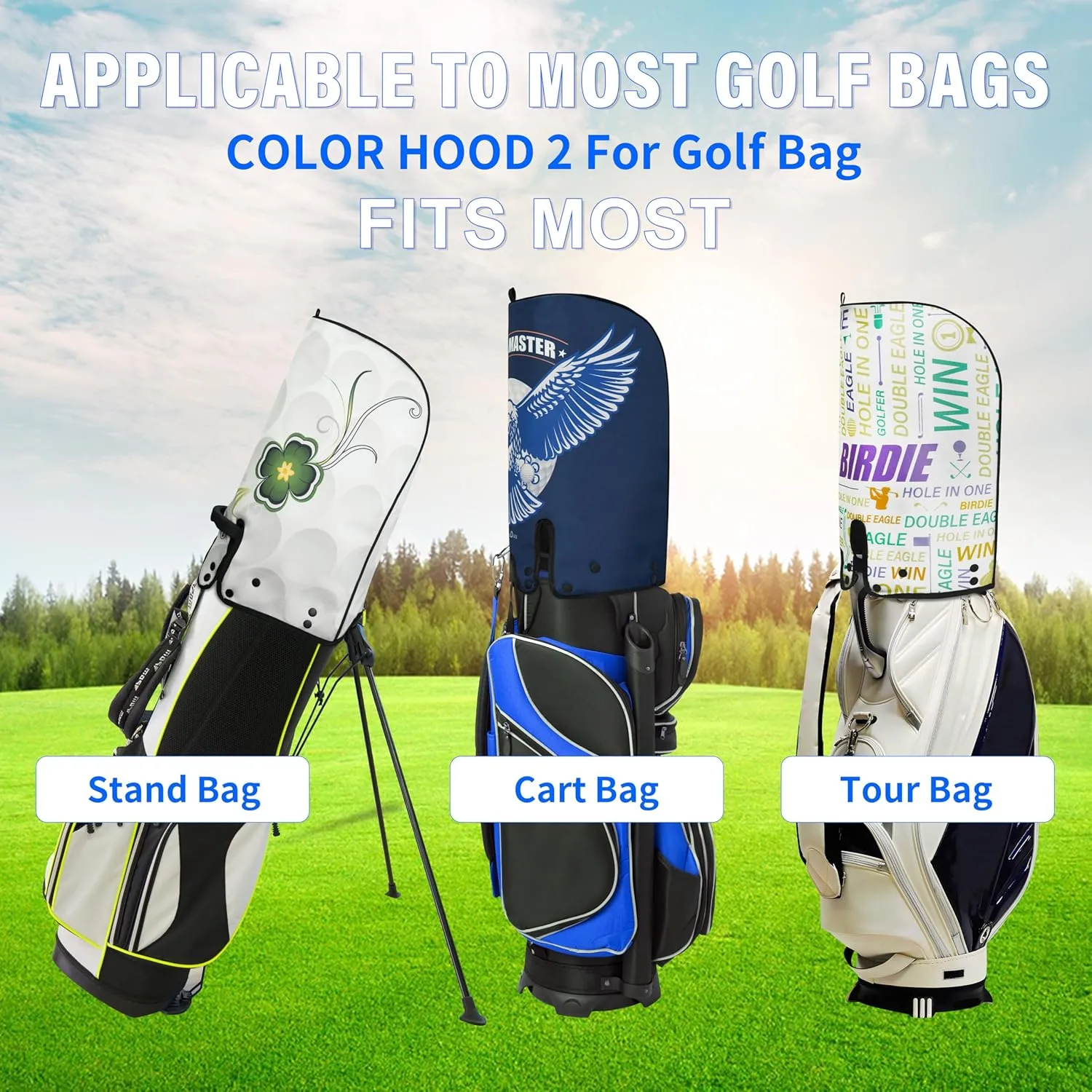 Sandian, Golf Bag Rain Hood Cover Cape, Color Hood2, Padded Club Protection, Heavy Duty All Weather Resistant, One Size Fit Most Stand Carry Cart Tour Bags with Snap Buttons