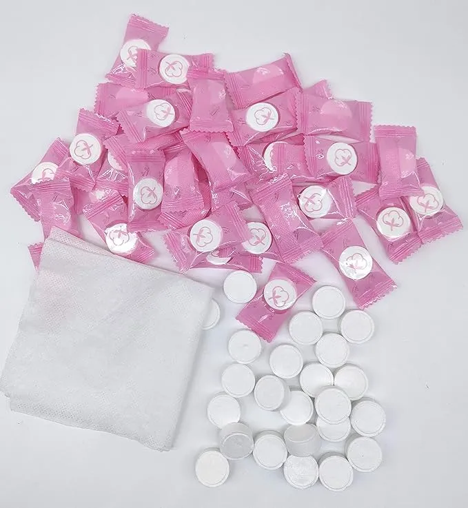 Sanrich Disposable Wash Towels Compressed Camping Towels Tablets Bath Cleaning Towel Napkin Tissue for Trip Home Outdoor (100pcs)