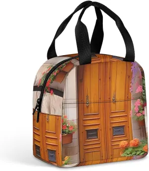 Santorini Greece Rustic Scenic Printed Insulated Meal Tote Bag Prep Lunch Box Container Portable Handbags for Work Picnic