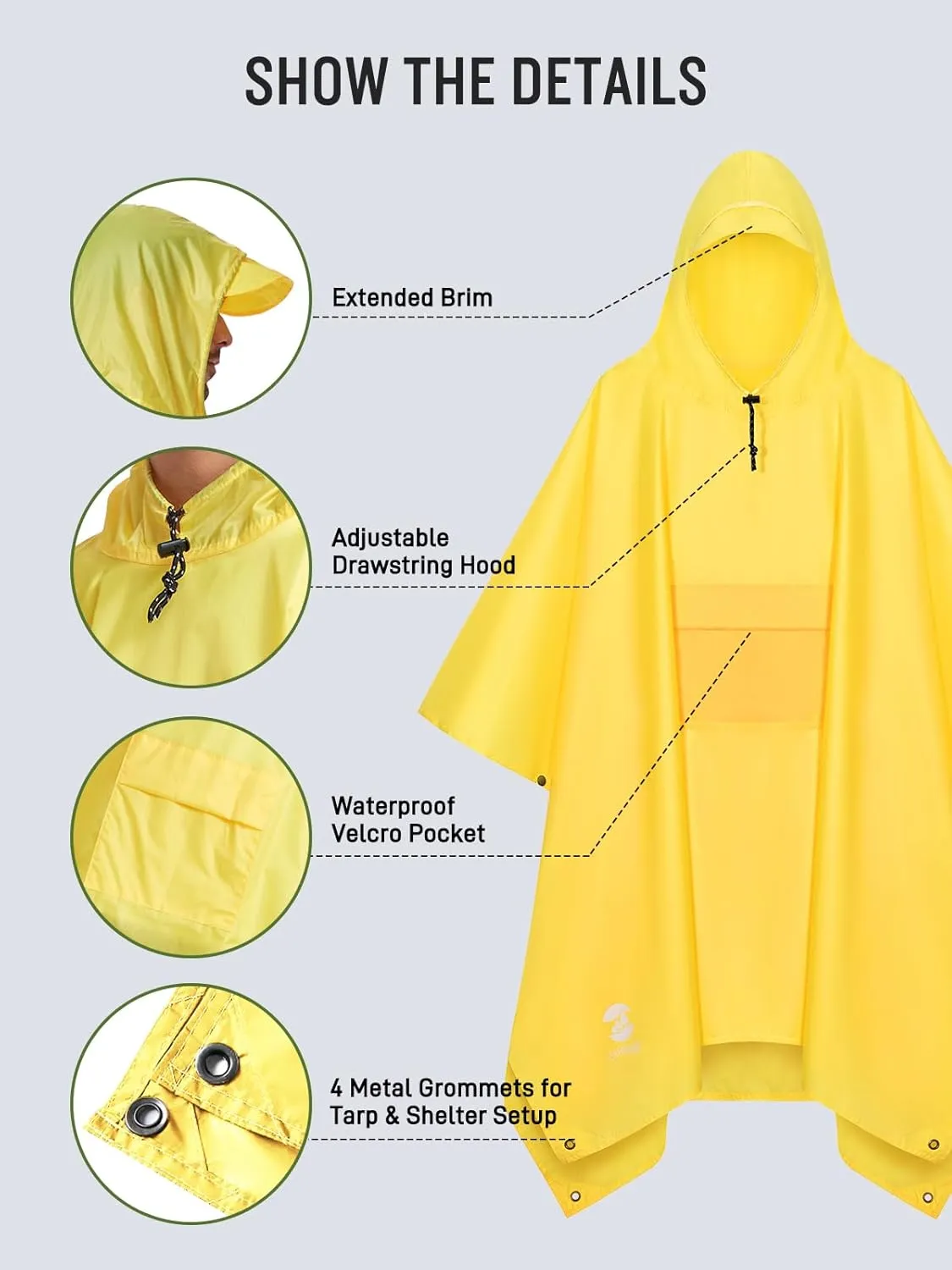 SaphiRose Extra Thick Hooded Rain Poncho Double Layer Waterproof Raincoat Jacket for Men Women Adults