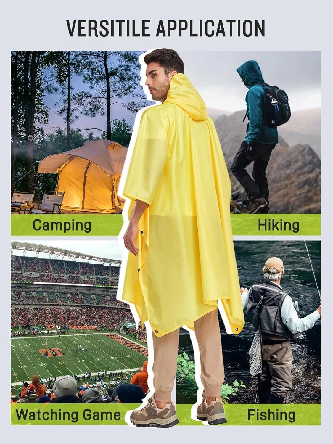 SaphiRose Extra Thick Hooded Rain Poncho Double Layer Waterproof Raincoat Jacket for Men Women Adults