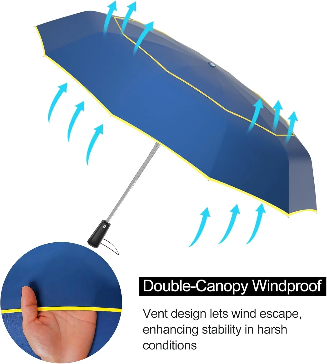 Satol Extra Large Golf Umbrella, 46/54/62 Inch Windproof 10 Ribs Vented Double Canopy Reflective Strips Automatic Open/Close Waterproof UV Protection Portable Compact Umbrella for Outdoor & Travel