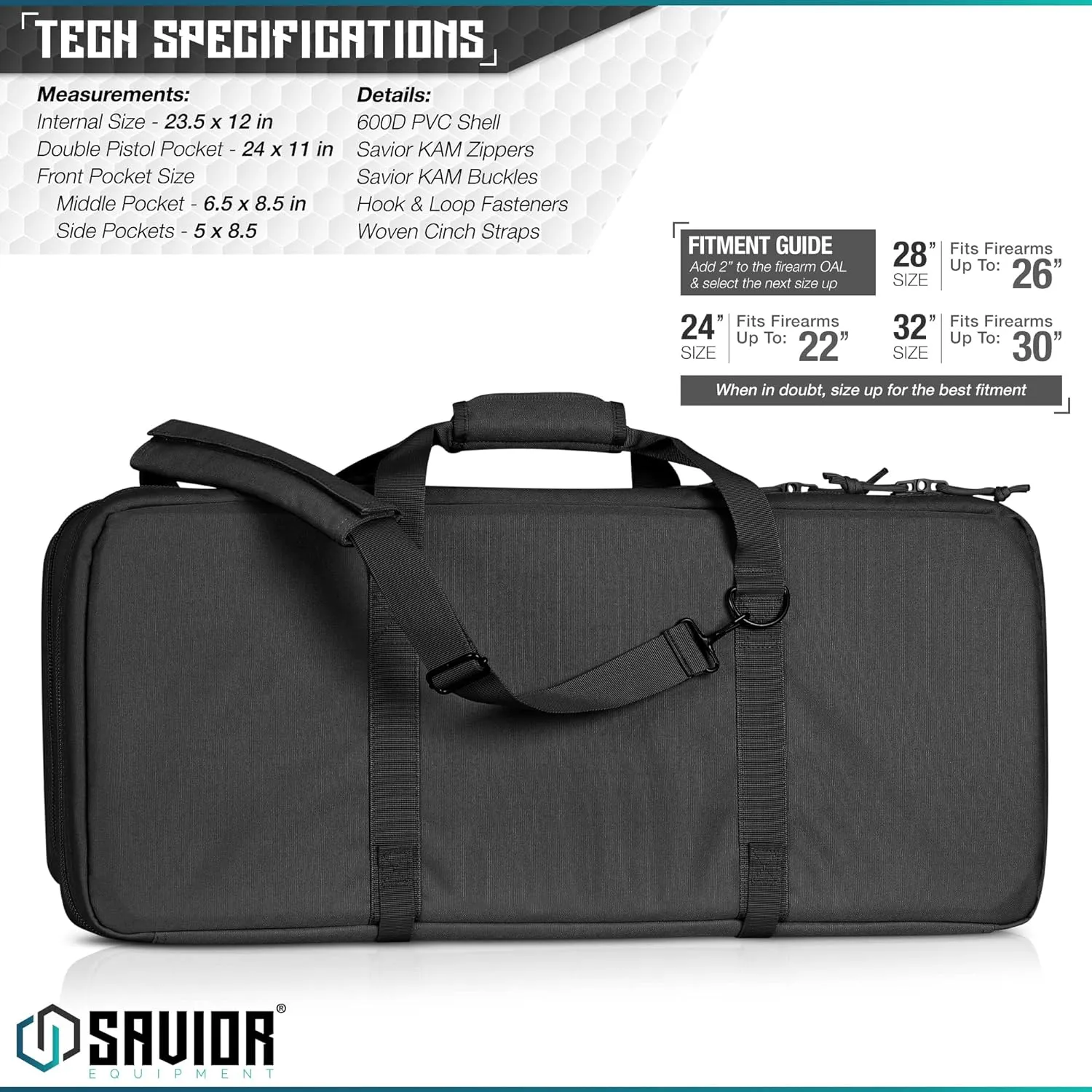 Savior Equipment American Classic Shorty Tactical Double Short Gun Case Pistol Bag, Spacious Front Pockets, Padded Shoulder Strap Included