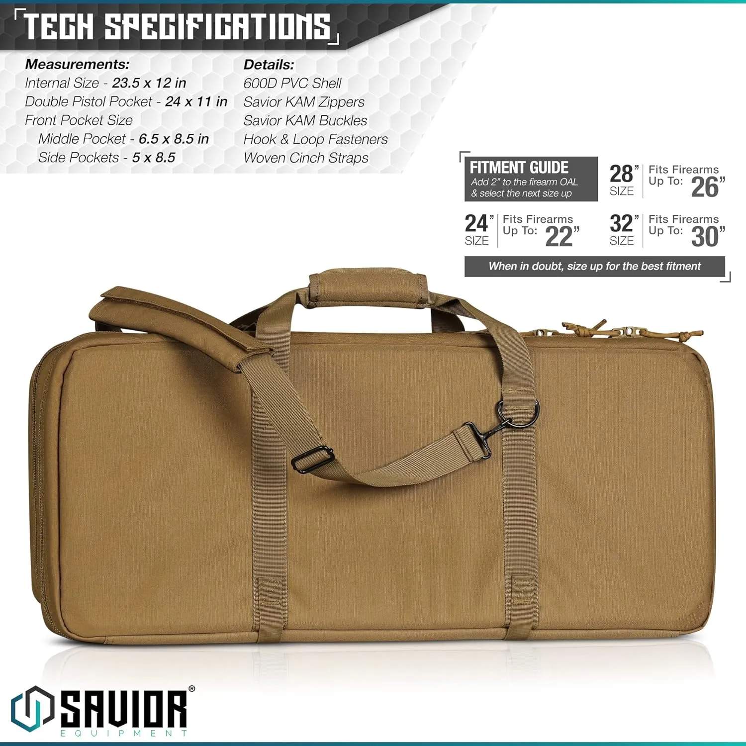 Savior Equipment American Classic Shorty Tactical Double Short Gun Case Pistol Bag, Spacious Front Pockets, Padded Shoulder Strap Included