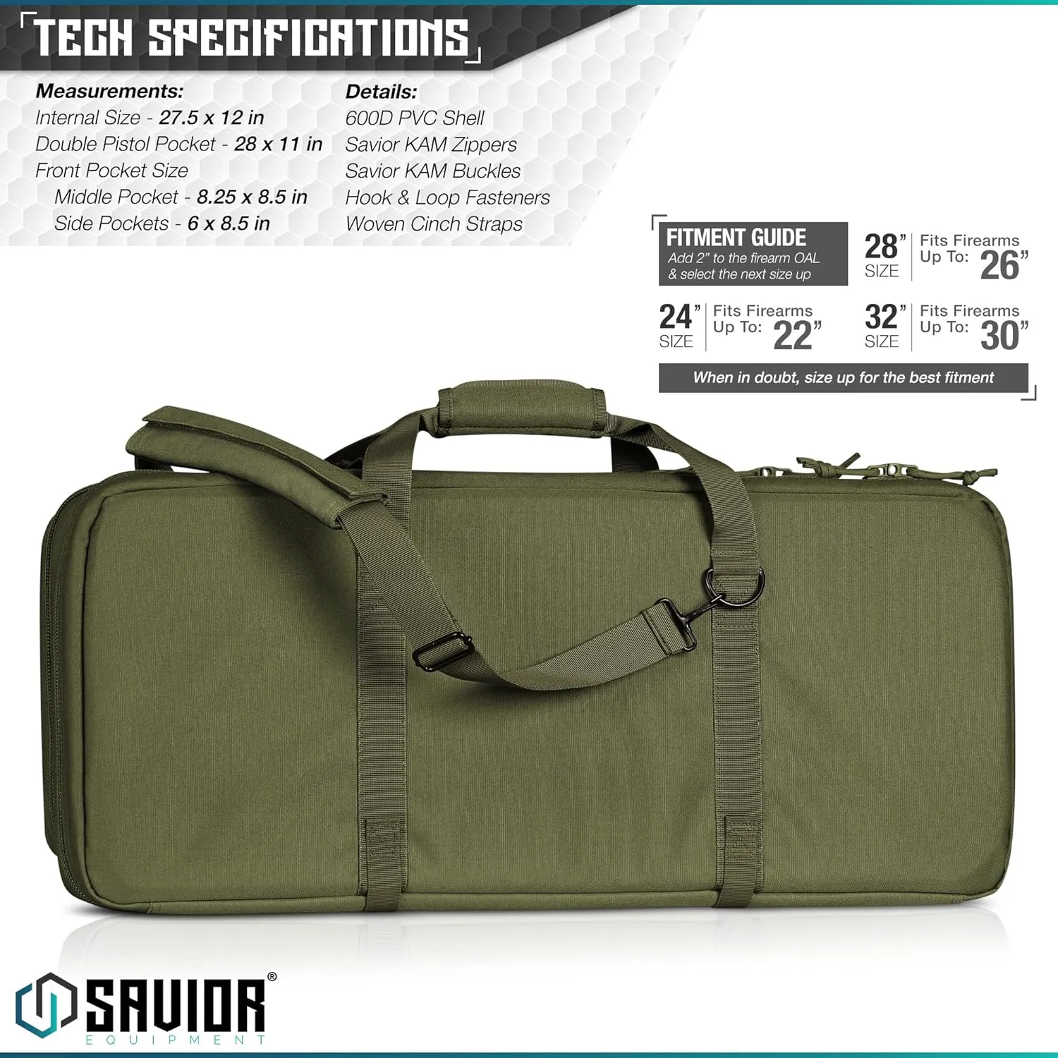 Savior Equipment American Classic Shorty Tactical Double Short Gun Case Pistol Bag, Spacious Front Pockets, Padded Shoulder Strap Included