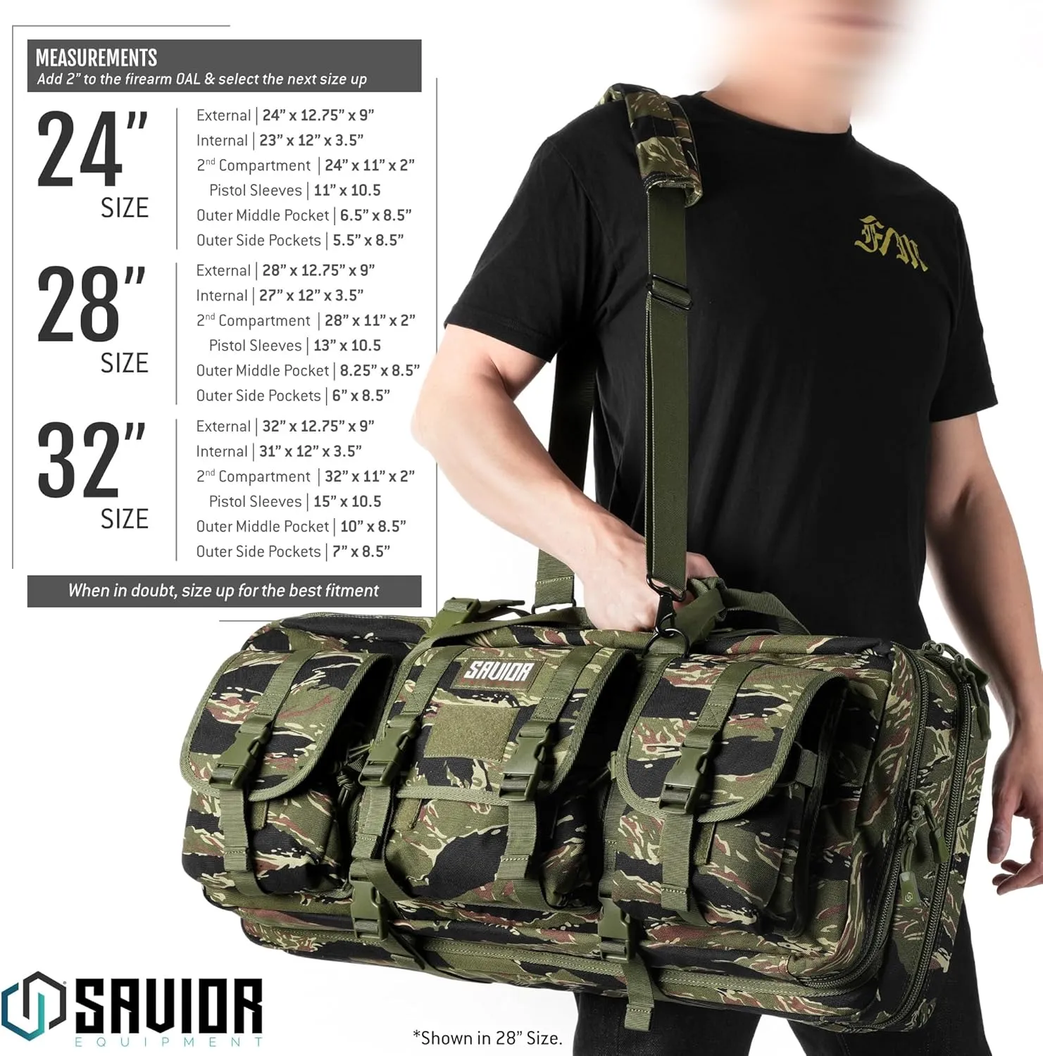 Savior Equipment American Classic Shorty Tactical Double Short Gun Case Pistol Bag, Spacious Front Pockets, Padded Shoulder Strap Included