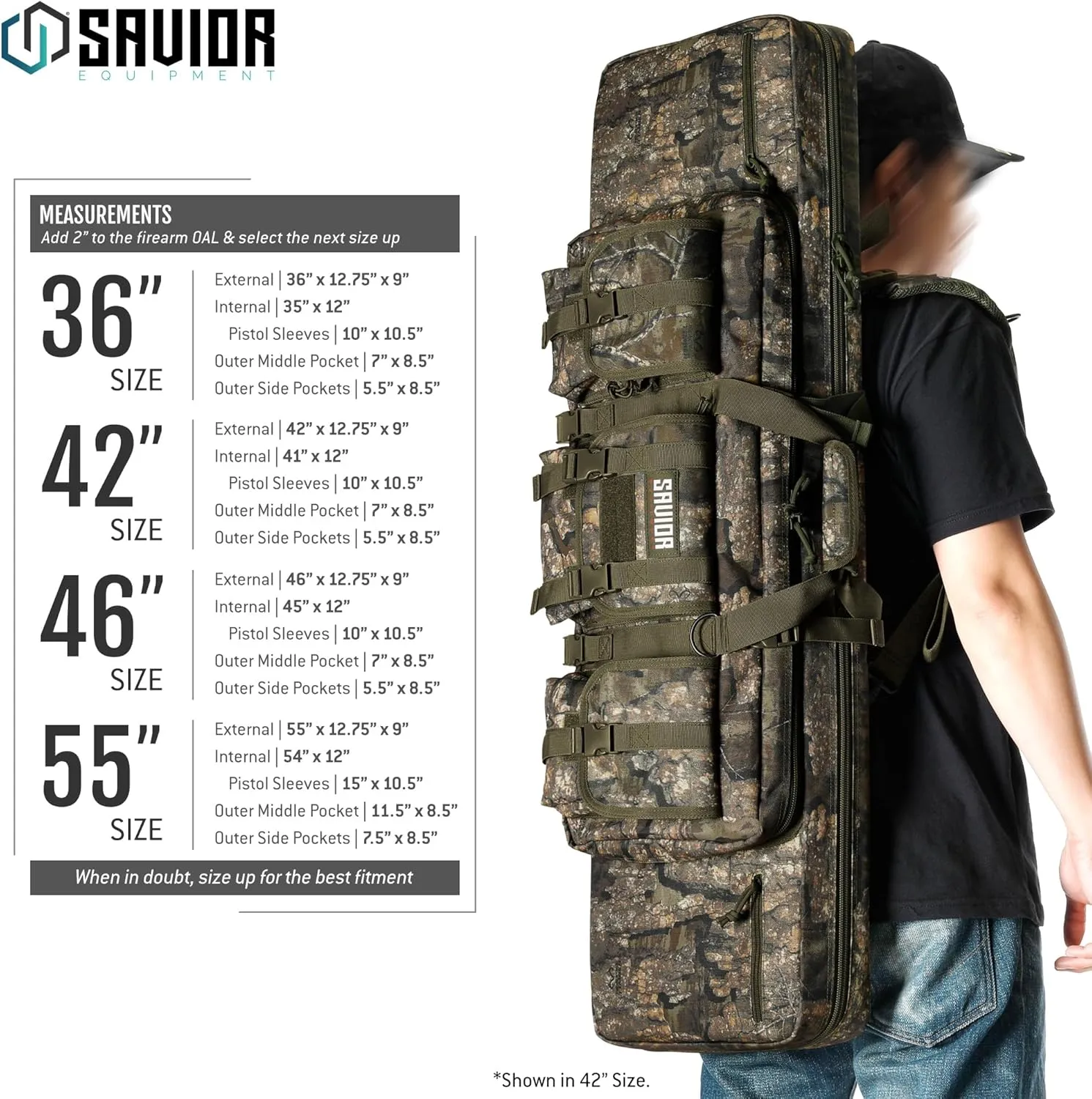 Savior Equipment American Classic Tactical Double Long Gun Bag Pistol Transportation Case w/Backpack Strap, Lockable Compartment, Available Length in 36" 42" 46" 51" 55"