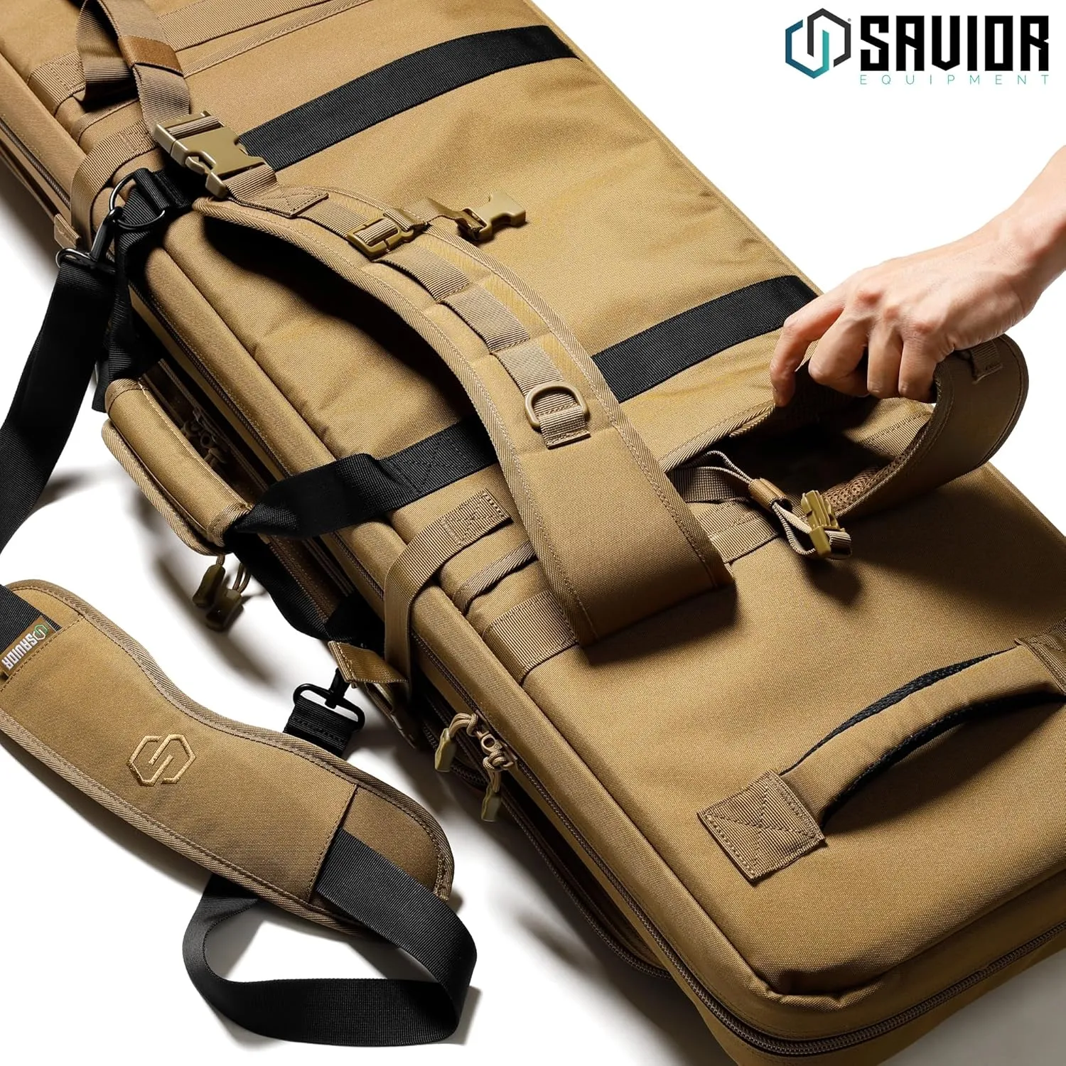 Savior Equipment Specialist Series Tactical Double Long Gun Bag Case Backpack 4 Pistol Handgun Storage, Lockable Zippers, Padded Drag Handles, w/Adjustable Shoulder Strap