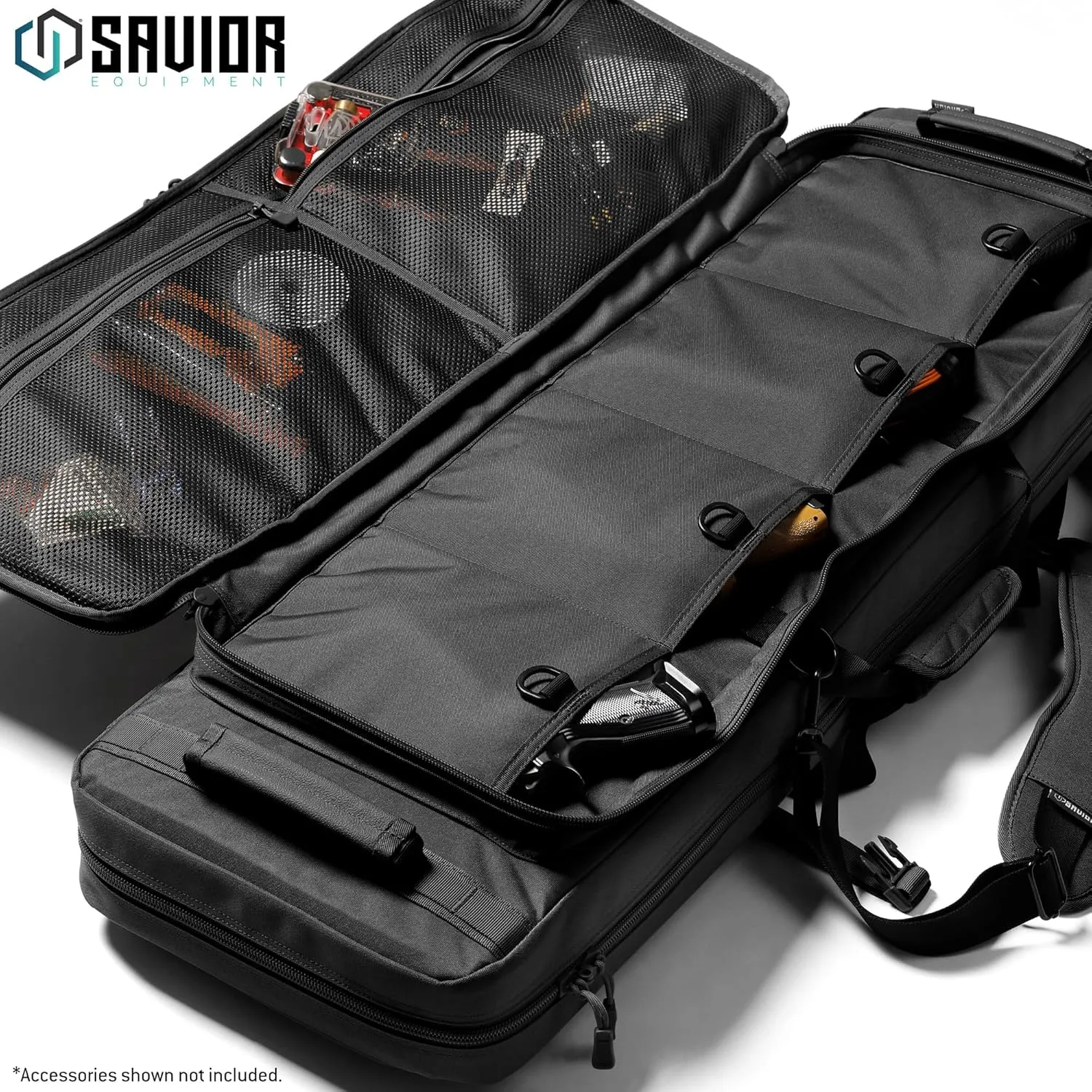 Savior Equipment Specialist Series Tactical Double Long Gun Bag Case Backpack 4 Pistol Handgun Storage, Lockable Zippers, Padded Drag Handles, w/Adjustable Shoulder Strap
