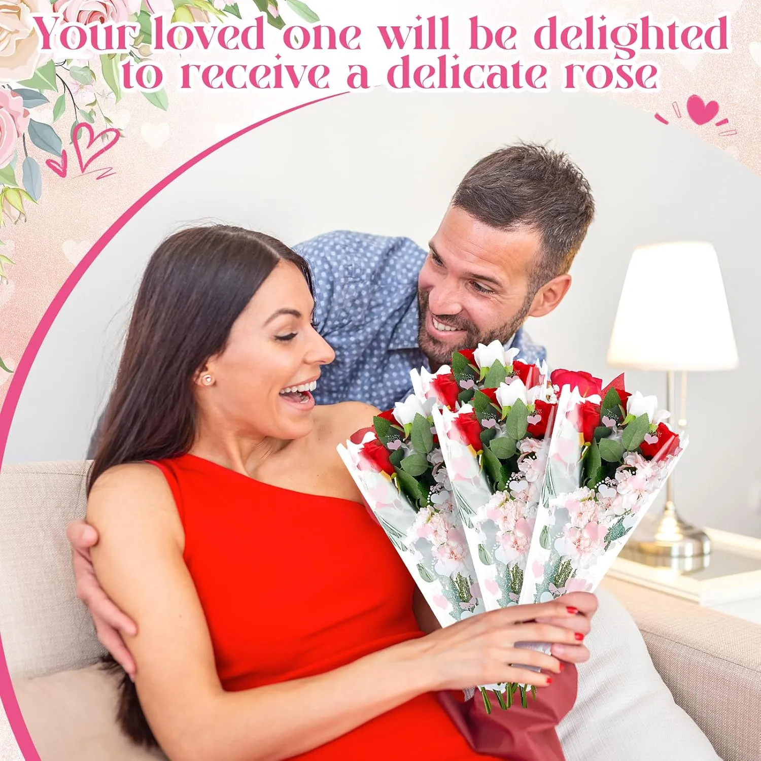 Sayglossy 100 Pcs Single Rose Sleeves for Flower Bouquets Wrapping Bags Plastic Floral Wraps Cellophane for Mother's Day Wedding Birthday Flower Arrangement Supplies(Pink)