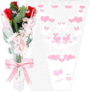 Sayglossy 100 Pcs Single Rose Sleeves for Flower Bouquets Wrapping Bags Plastic Floral Wraps Cellophane for Mother's Day Wedding Birthday Flower Arrangement Supplies(Pink)